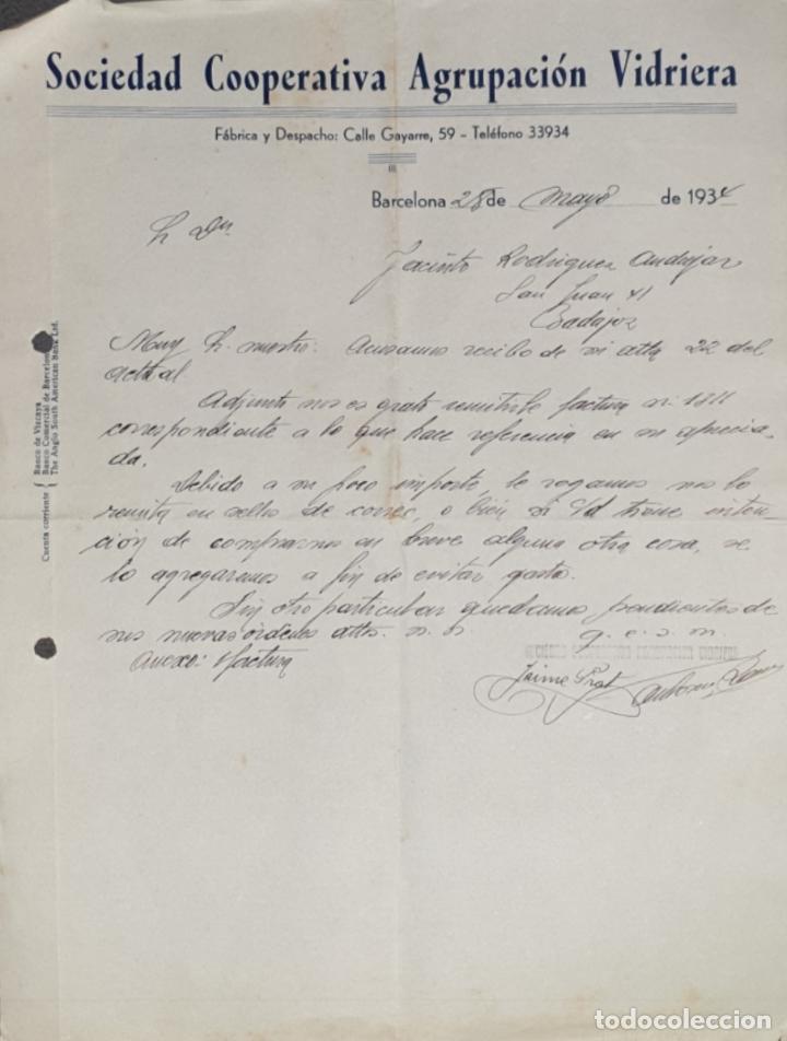 Gesch&auml;ftsbriefe: Carta comercial. Sociedad Cooperativa Agrupaci&oacute;n Vidriera. Barcelona. Espa&ntilde;a 1934