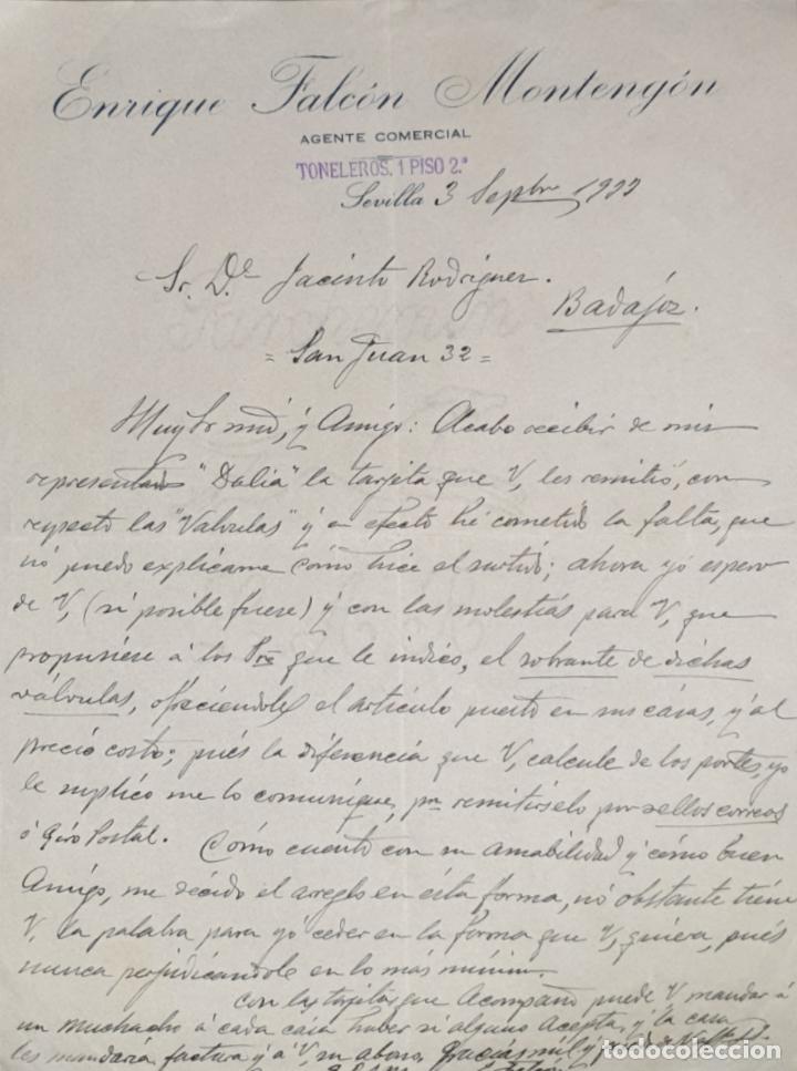Gesch&auml;ftsbriefe: Carta comercial. Enrique Falc&oacute;n Monteng&oacute;n. Agente comercial. Sevilla. Espa&ntilde;a 1911