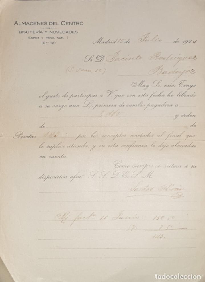 Gesch&auml;ftsbriefe: Carta comercial. Almacenes del Centro. Bisuter&iacute;a y Novedades. Madrid. Espa&ntilde;a 1924