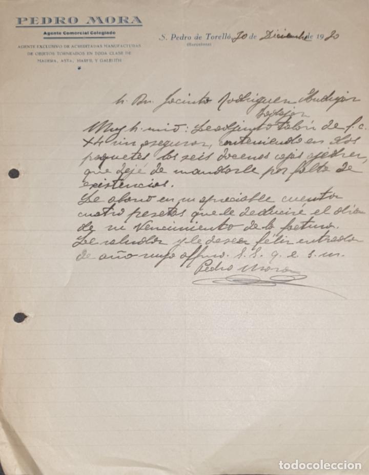 Gesch&auml;ftsbriefe: Carta comercial. Pedro Mora. Agente Comercial Colegiado. Barcelona. Espa&ntilde;a 1930