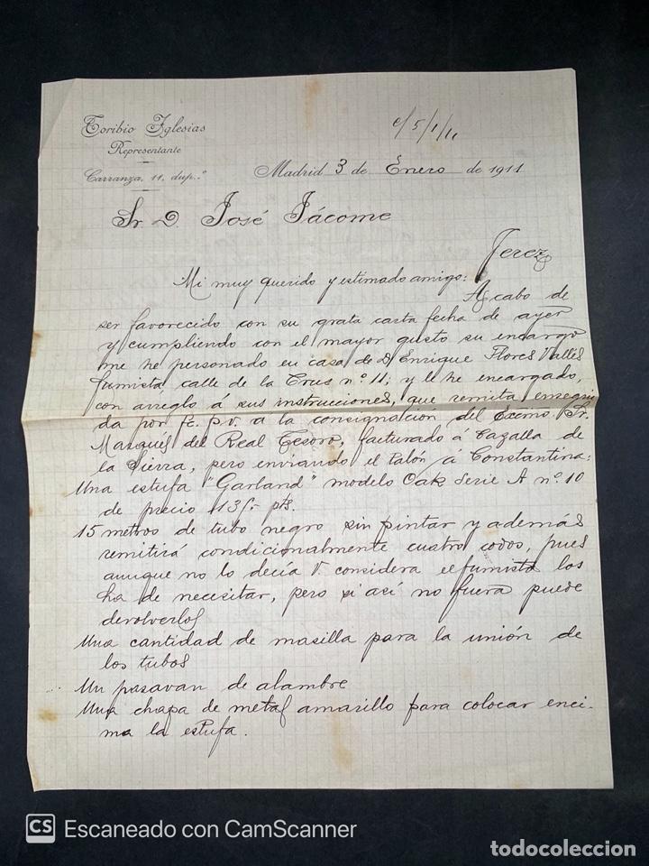 Gesch&auml;ftsbriefe: CARTA COMERCIAL. TORIBIO IGLESIAS. MADRID, 1911. PARA JOS&Eacute; JACOME. JEREZ.