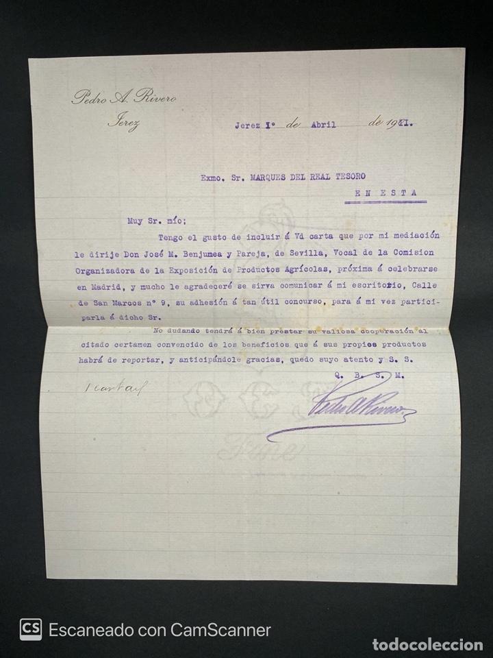 Gesch&auml;ftsbriefe: CARTA COMERCIAL. PEDRO A. RIVERO. JEREZ, 1911. PARA MARQUES DEL REAL TESORO. JEREZ. VER