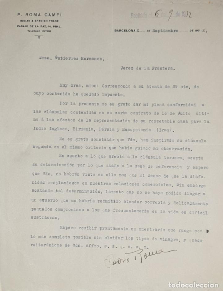 Commercial Letters: Carta comercial. P. Roma Campi. Barcelona. Espa&ntilde;a 1932