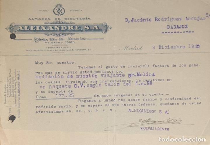 Commercial Letters: Carta comercial. Aleixandre S.A. Almac&eacute;n de Bisuter&iacute;a. Madrid. Espa&ntilde;a 1930