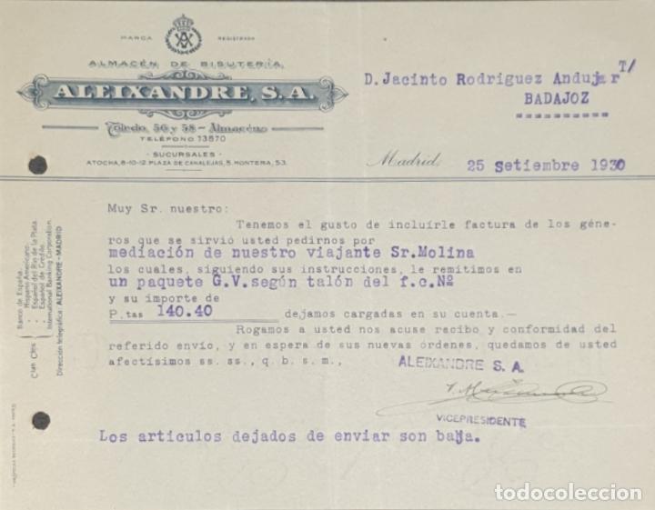 Commercial Letters: Carta comercial. Aleixandre S.A. Almac&eacute;n de Bisuter&iacute;a. Madrid. Espa&ntilde;a 1930