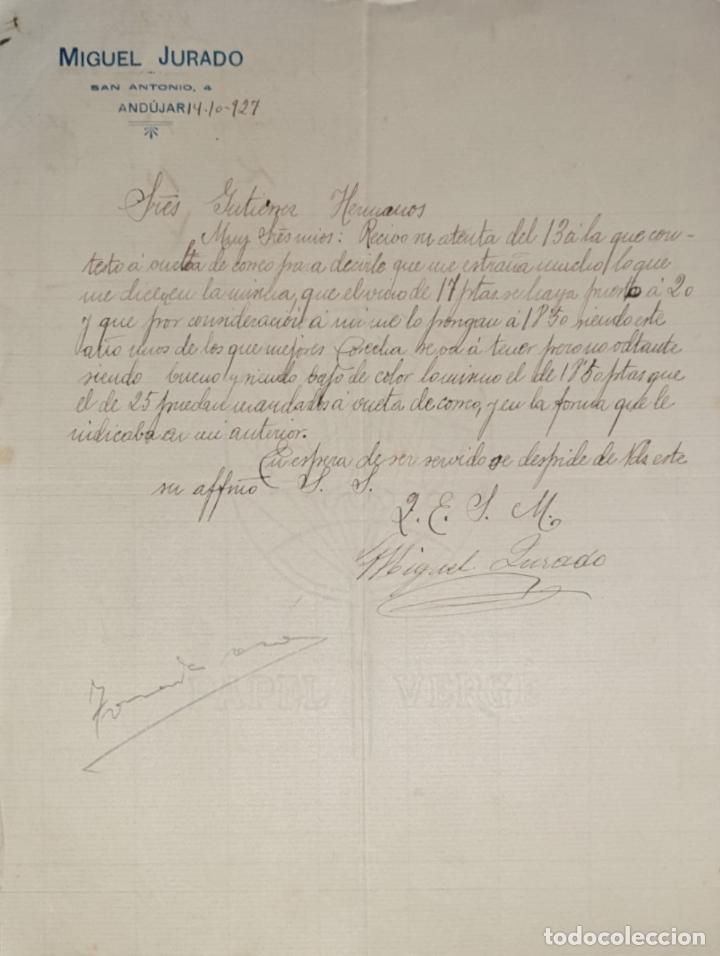 Commercial Letters: Carta comercial. Miguel Jurado. And&uacute;jar. Espa&ntilde;a 1927