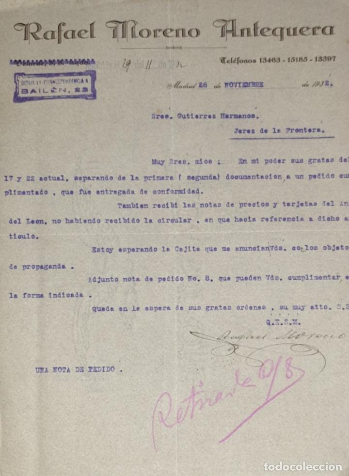 Commercial Letters: Carta comercial. RAfael Moreno Antequera. Madrid. Espa&ntilde;a 1932
