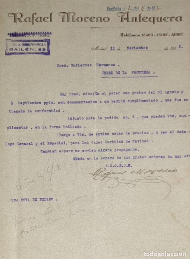 Commercial Letters: Carta comercial. RAfael Moreno Antequera. Madrid. Espa&ntilde;a 1932