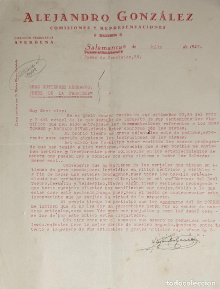 Commercial Letters: Carta comercial. Alejandro Gonz&aacute;lez. Comisiones y Representaciones. Salamanca. Espa&ntilde;a 1927