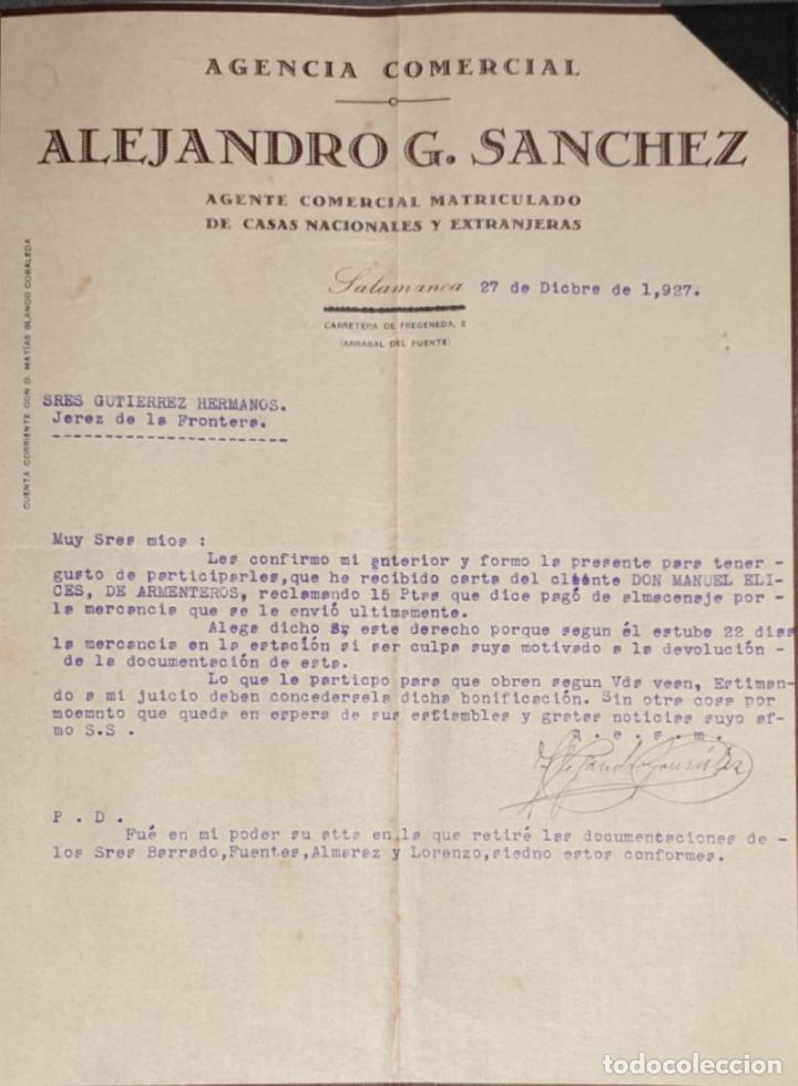 Commercial Letters: Carta comercial. Alejandro G. Sanchez. Agente comercial matriculado. Salamanca. Espa&ntilde;a 1927