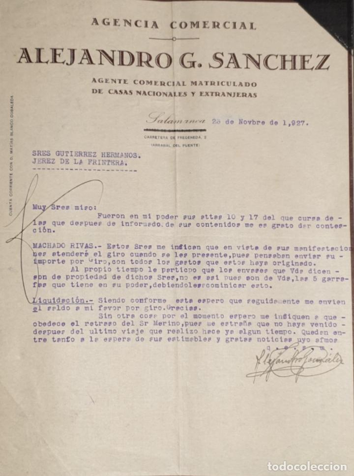 Commercial Letters: Carta comercial. Alejandro G. Sanchez. Agente comercial matriculado. Salamanca. Espa&ntilde;a 1927
