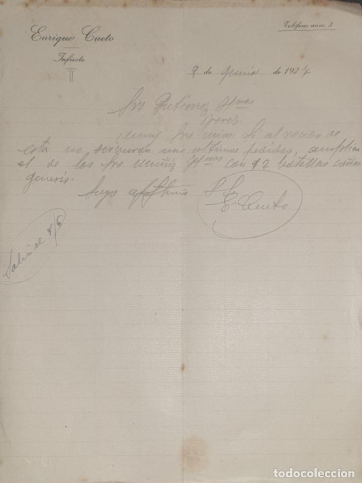 Commercial Letters: Carta comercial. Enrique Cueto. Infiesto. Asturias. Espa&ntilde;a 1927