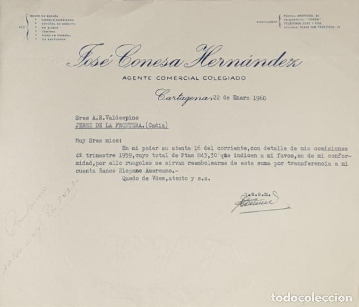 Commercial Letters: Carta comercial. Jos&eacute; Conesa Hern&aacute;ndez. Agente Comercial Colegiado. Cartagena. Espa&ntilde;a 1960