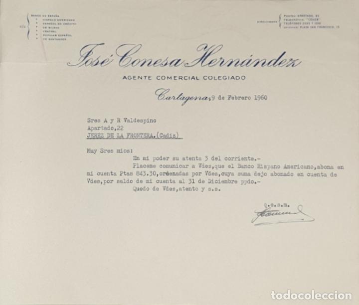 Commercial Letters: Carta comercial. Jos&eacute; Conesa Hern&aacute;ndez. Agente Comercial Colegiado. Cartagena. Espa&ntilde;a 1960