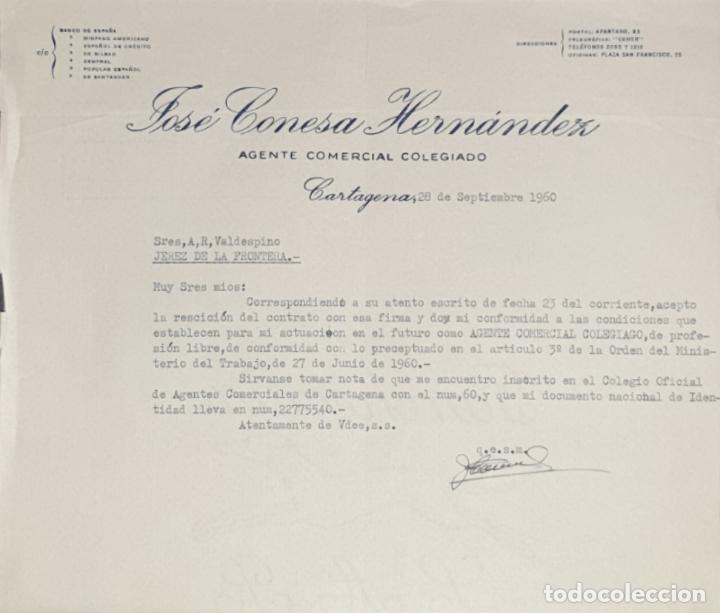 Commercial Letters: Carta comercial. Jos&eacute; Conesa Hern&aacute;ndez. Agente Comercial Colegiado. Cartagena. Espa&ntilde;a 1960