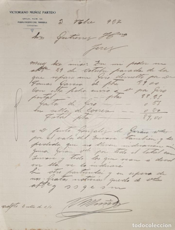 Commercial Letters: Carta comercial. Victoriano Mu&ntilde;oz Partido. C&oacute;rdoba. Espa&ntilde;a 1927