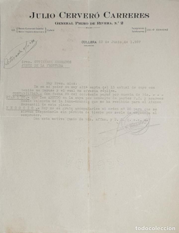 Commercial Letters: Carta comercial. Julio Cerver&oacute; Carreres. Comisiones-Representaciones. Valencia. Espa&ntilde;a 1927