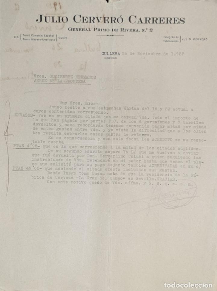 Commercial Letters: Carta comercial. Julio Cerver&oacute; Carreres. Comisiones-Representaciones. Valencia. Espa&ntilde;a 1927