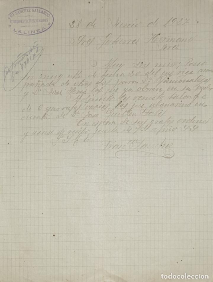 Commercial Letters: carta comercial. Francisco S&aacute;nchez Gallardo. Comisiones y Representaciones. La L&iacute;nea. Espa&ntilde;a 1927