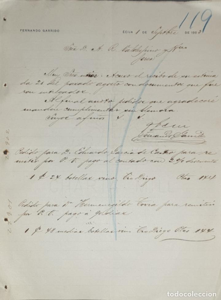 Commercial Letters: Carta comercial. Fernando Garrido. &Eacute;cija. Espa&ntilde;a 1903