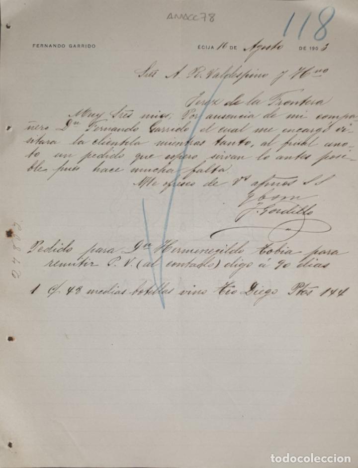 Commercial Letters: Carta comercial. Fernando Garrido. &Eacute;cija. Espa&ntilde;a 1903