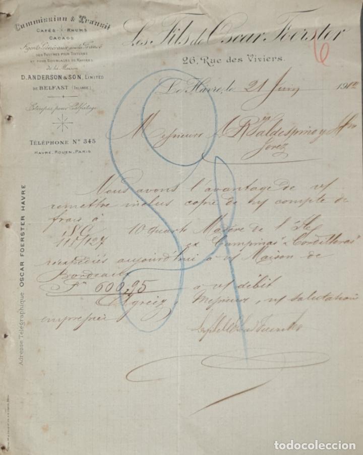 Commercial Letters: Carta comercial. Les Fils de Oscar Foerster. Commission & Transit. Le Havre. Francia 1912