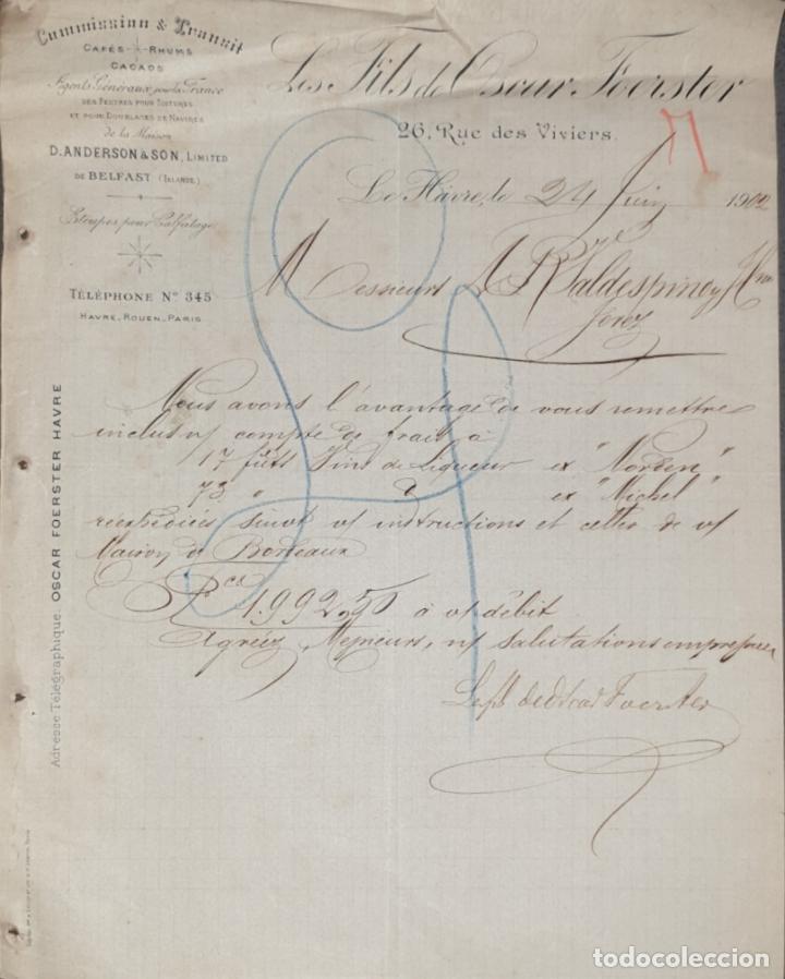 Commercial Letters: Carta comercial. Les Fils de Oscar Foerster. Commission & Transit. Le Havre. Francia 1902