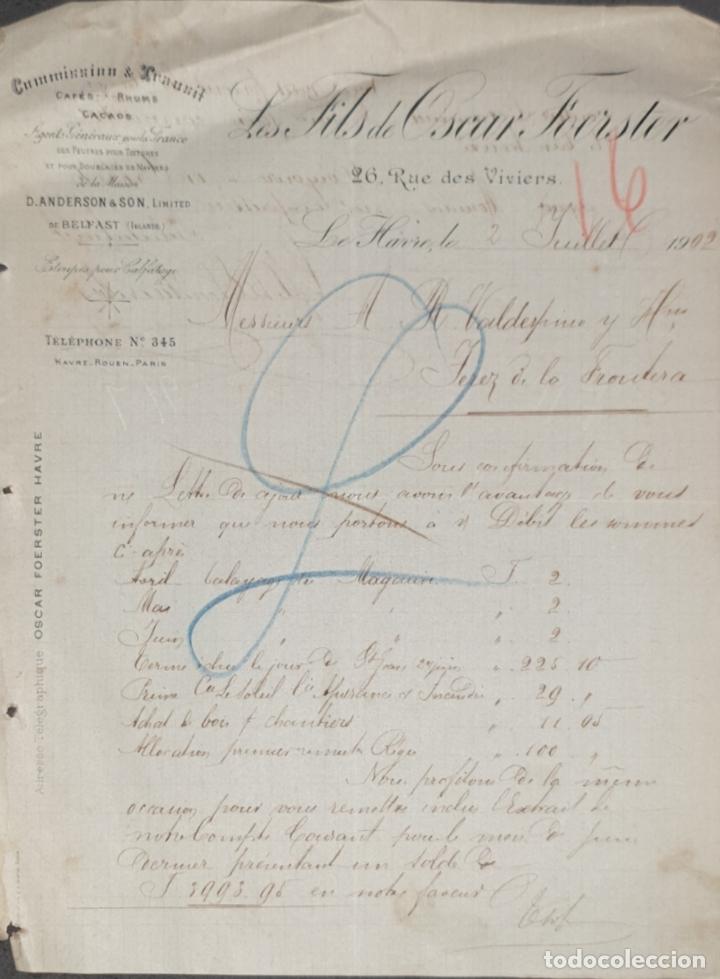 Commercial Letters: Carta comercial. Les Fils de Oscar Foerster. Commission & Transit. Le Havre. Francia 1902