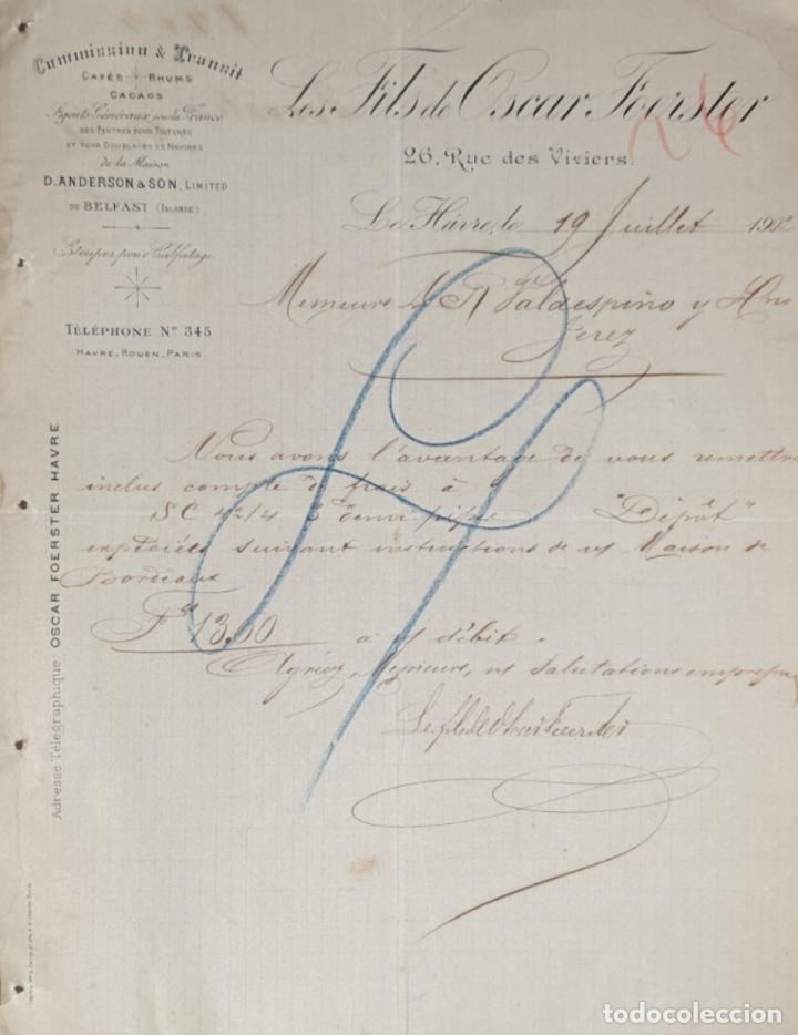 Commercial Letters: Carta comercial. Les Fils de Oscar Foerster. Commission & Transit. Le Havre. Francia 1902