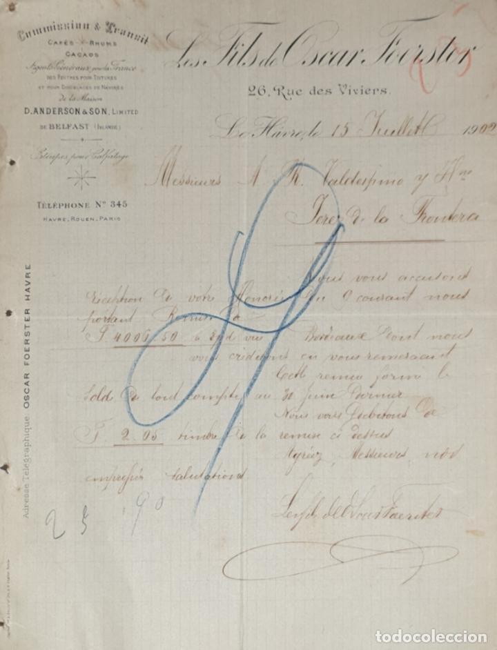 Commercial Letters: Carta comercial. Les Fils de Oscar Foerster. Commission & Transit. Le Havre. Francia 1902