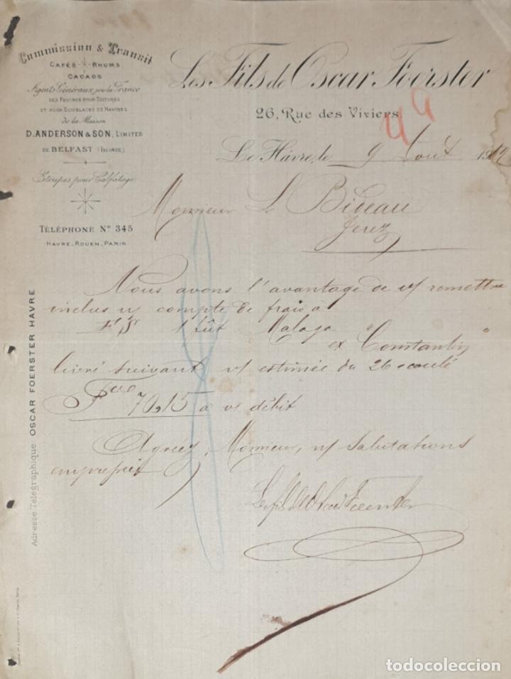Commercial Letters: Carta comercial. Les Fils de Oscar Foerster. Commission & Transit. Le Havre. Francia 1902