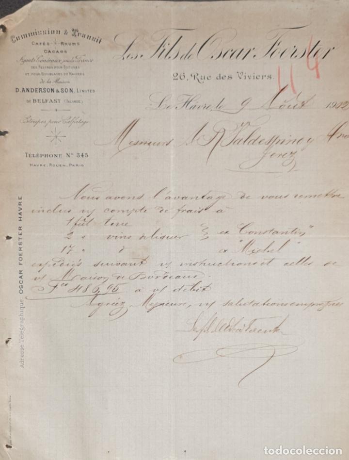 Commercial Letters: Carta comercial. Les Fils de Oscar Foerster. Commission & Transit. Le Havre. Francia 1902