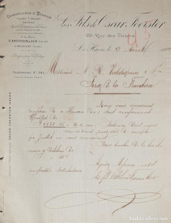 Commercial Letters: Carta comercial. Les Fils de Oscar Foerster. Commission & Transit. Le Havre. Francia 1902
