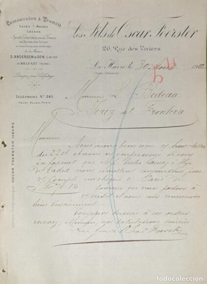 Commercial Letters: Carta comercial. Les Fils de Oscar Foerster. Commission & Transit. Le Havre. Francia 1902
