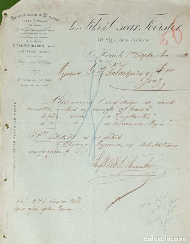 Commercial Letters: Carta comercial. Les Fils de Oscar Foerster. Commission & Transit. Le Havre. Francia 1902