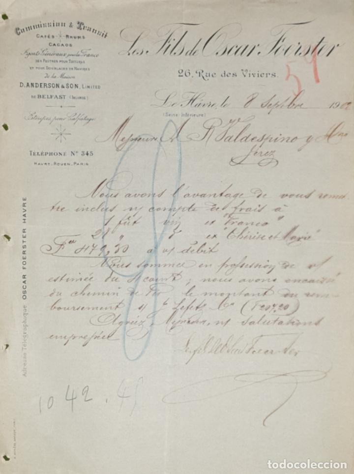 Commercial Letters: Carta comercial. Les Fils de Oscar Foerster. Commission & Transit. Le Havre. Francia 1902