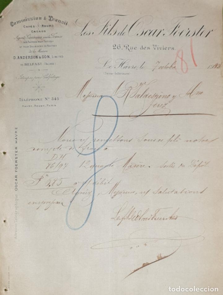 Commercial Letters: Carta comercial. Les Fils de Oscar Foerster. Commission & Transit. Le Havre. Francia 1902