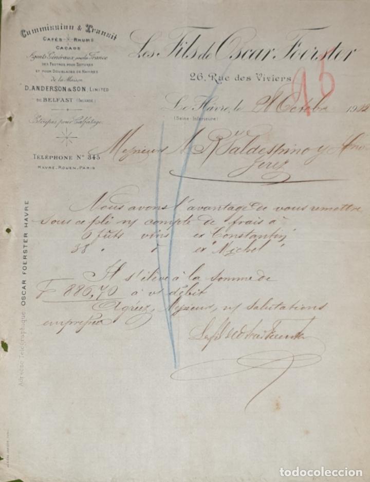 Commercial Letters: Carta comercial. Les Fils de Oscar Foerster. Commission & Transit. Le Havre. Francia 1902