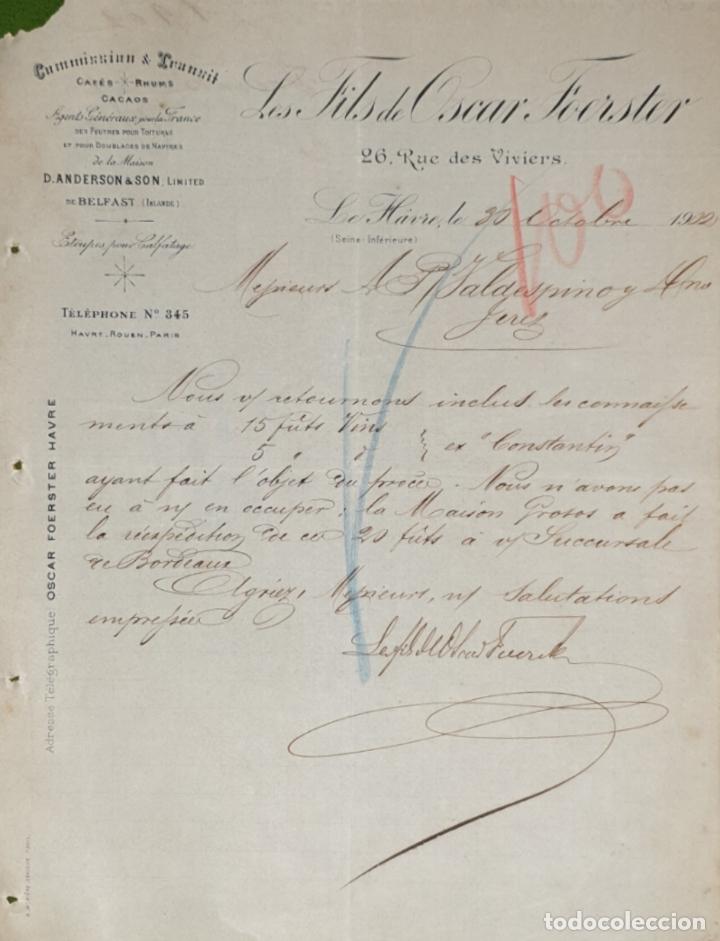 Commercial Letters: Carta comercial. Les Fils de Oscar Foerster. Commission & Transit. Le Havre. Francia 1902