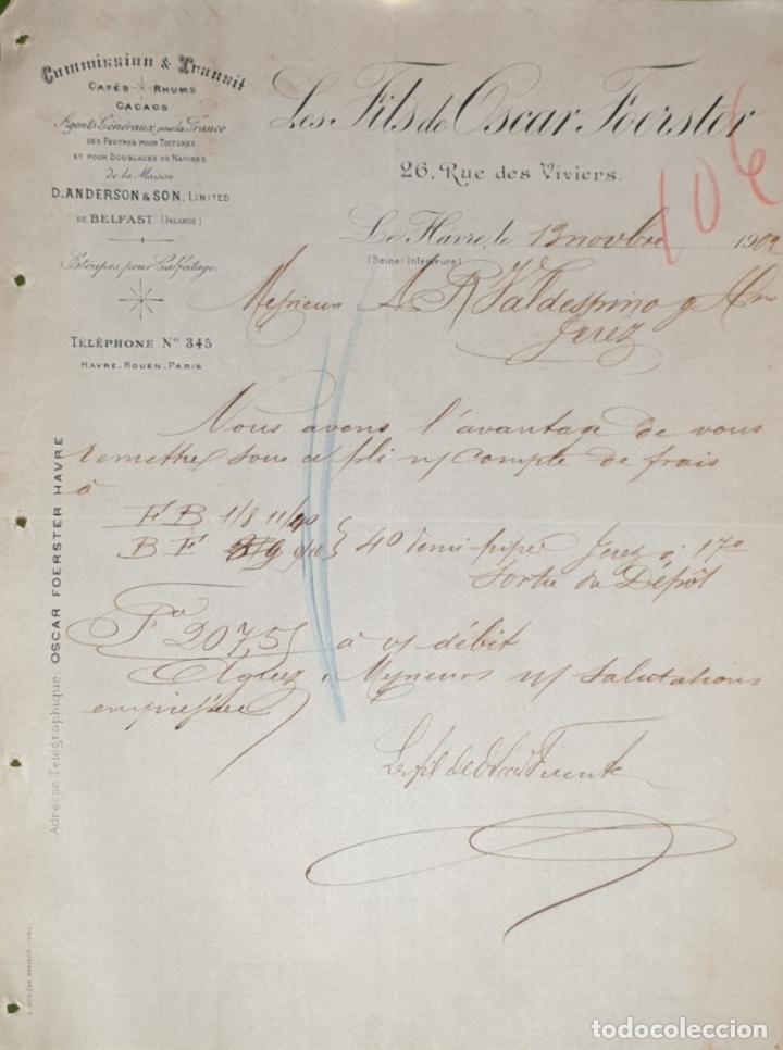 Commercial Letters: Carta comercial. Les Fils de Oscar Foerster. Commission & Transit. Le Havre. Francia 1902