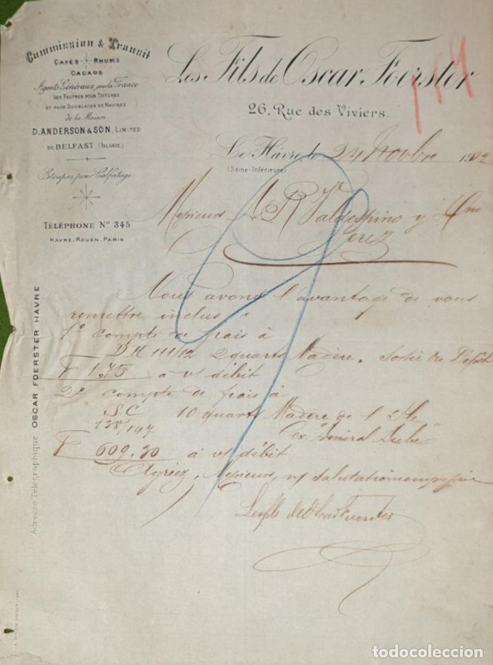 Commercial Letters: Carta comercial. Les Fils de Oscar Foerster. Commission & Transit. Le Havre. Francia 1902