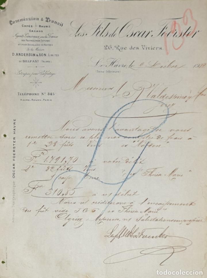 Commercial Letters: Carta comercial. Les Fils de Oscar Foerster. Commission & Transit. Le Havre. Francia 1902