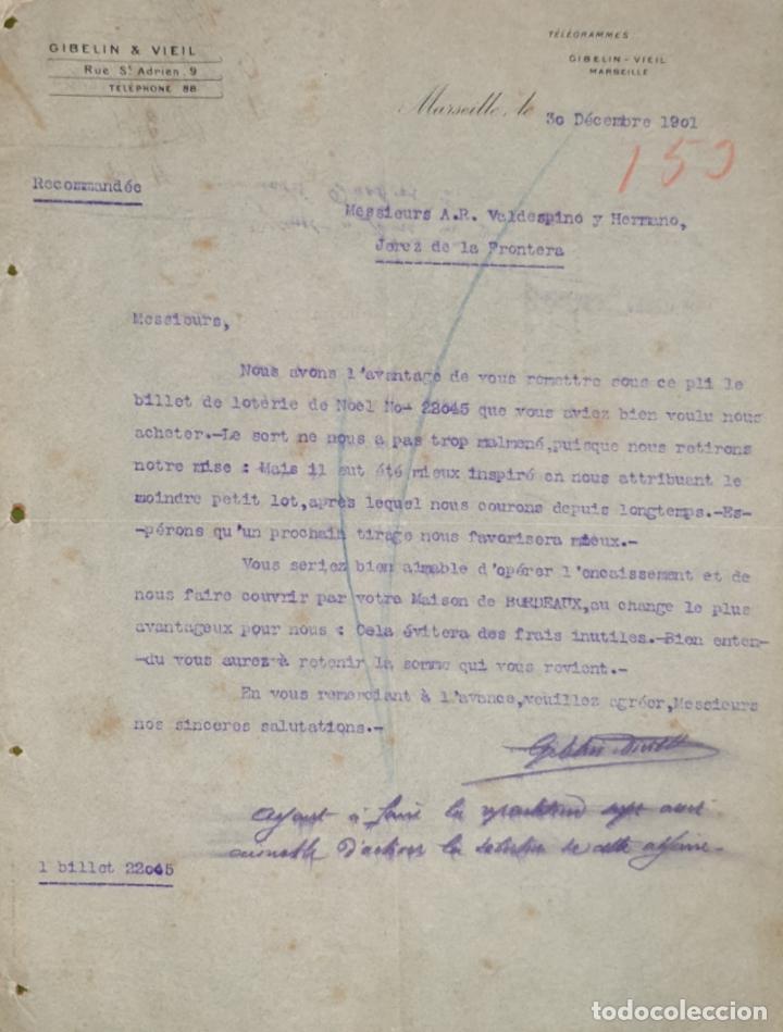 Commercial Letters: Carta comercial. Gibelin & Vieil. Maseille. Francia 1901