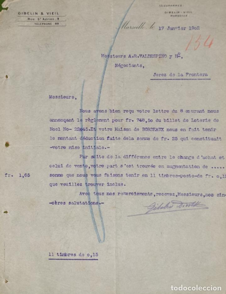 Commercial Letters: Carta comercial. Gibelin & Vieil. Maseille. Francia 1902