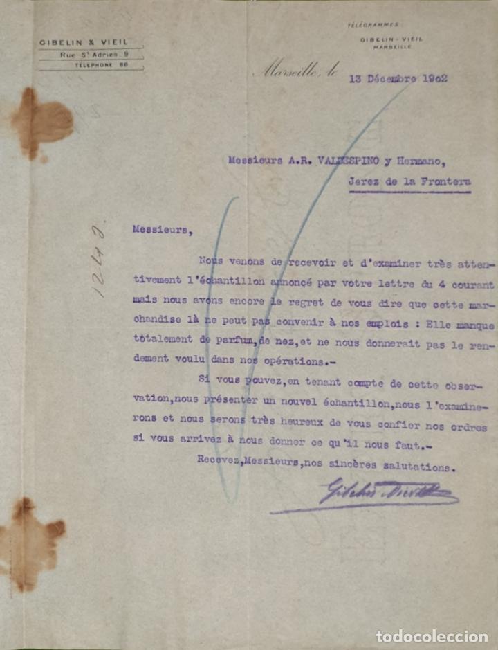 Commercial Letters: Carta comercial. Gibelin & Vieil. Maseille. Francia 1902