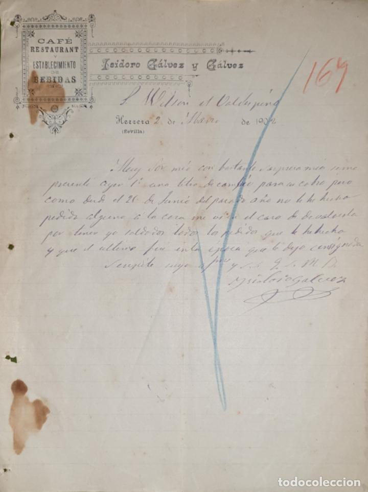 Commercial Letters: Carta comercial. Isidoro G&aacute;lvez y G&aacute;lvez. Caf&eacute;, Restaurante y bebidas. Sevilla. Espa&ntilde;a 1902