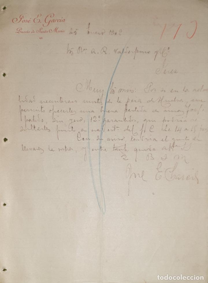 Commercial Letters: Carta comercial. Jos&eacute; E. Garc&iacute;a. Puerto de Santa Mar&iacute;a. C&aacute;diz. Espa&ntilde;a 1902