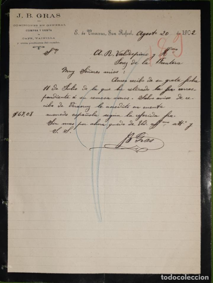 Commercial Letters: Carta comercial. J.B. Gras. Comisiones en General. E. de Veracruz, San Rafael. M&eacute;xico 1902