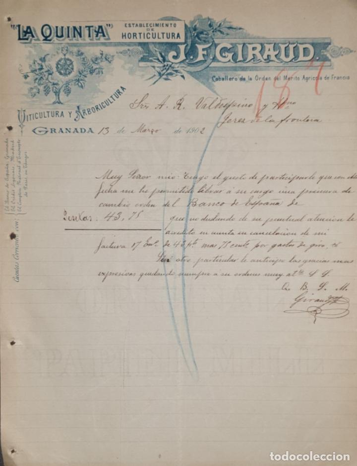 Commercial Letters: Carta comercial. J.F. Giraud. La Quinta. Establecimiento de Horticultura. Granada. Espa&ntilde;a 1902