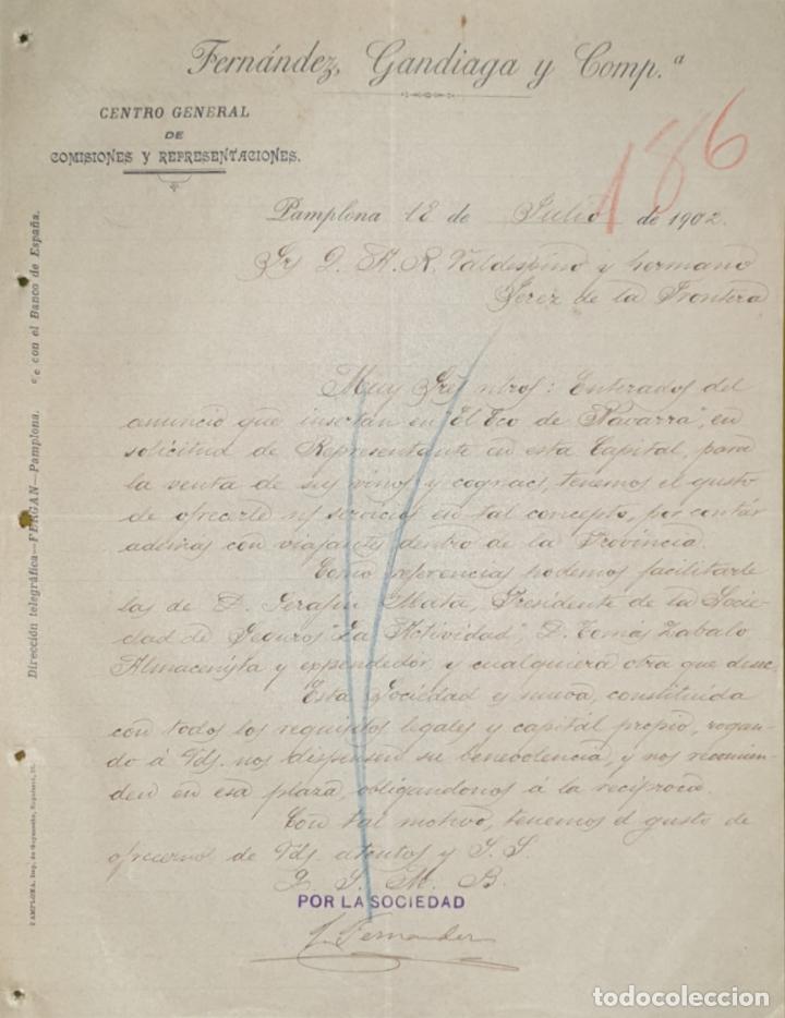 Lettres commerciales: Carta comercial. Fern&aacute;ndez, Gandiaga y Compa&ntilde;&iacute;a. Comisiones y Representaciones. Pamplona 1902